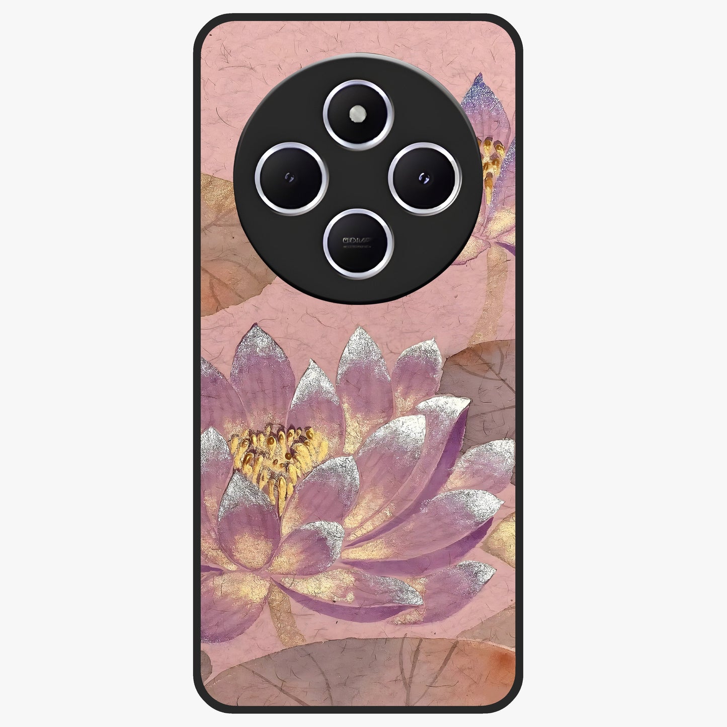 Blossom Mist Lotus Glass Case showing flat back view with serene lotus blossom artwork and glossy glass finish.