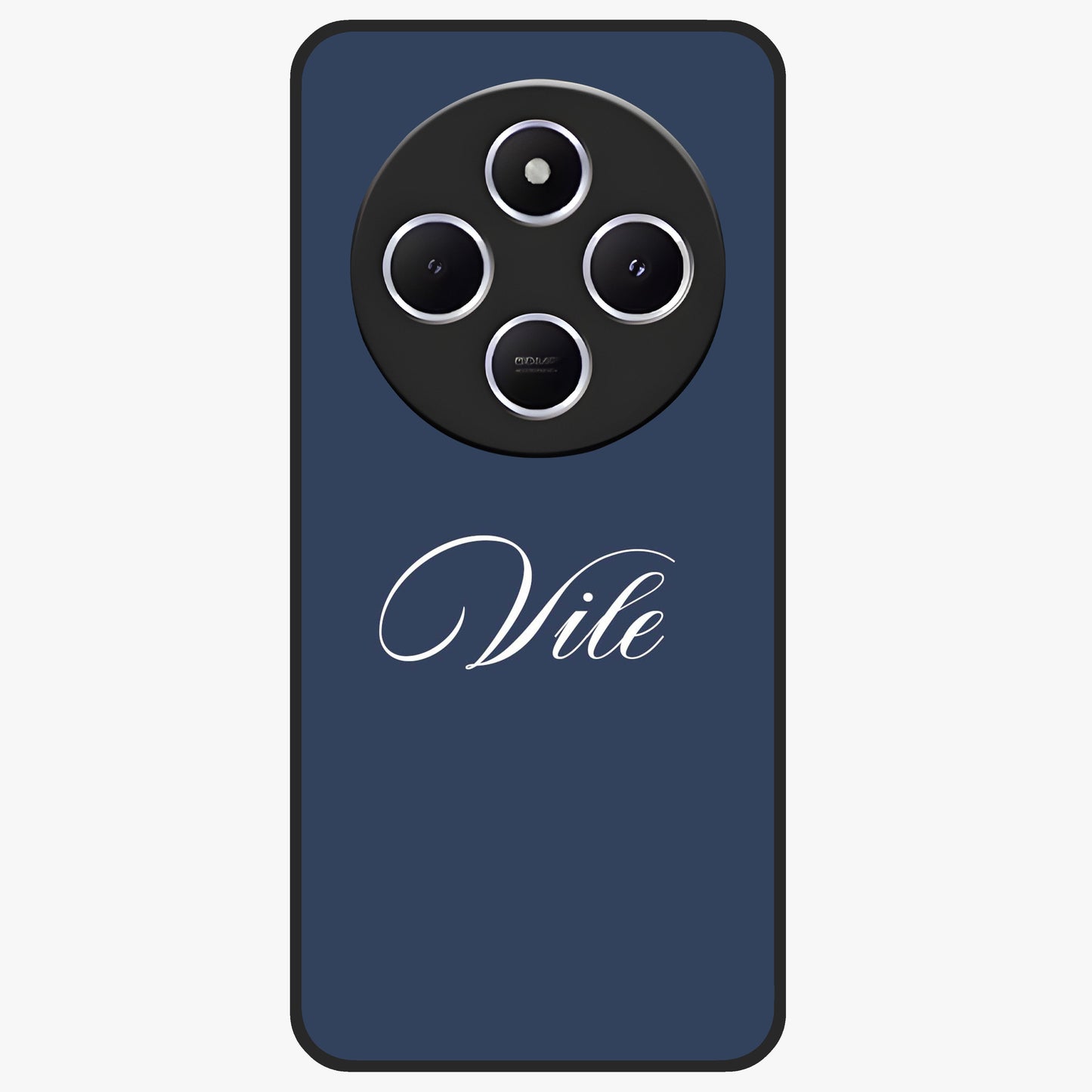 Blue Background Personalized Custom Name Glass Case showing flat back view with minimal blue background and custom name design.