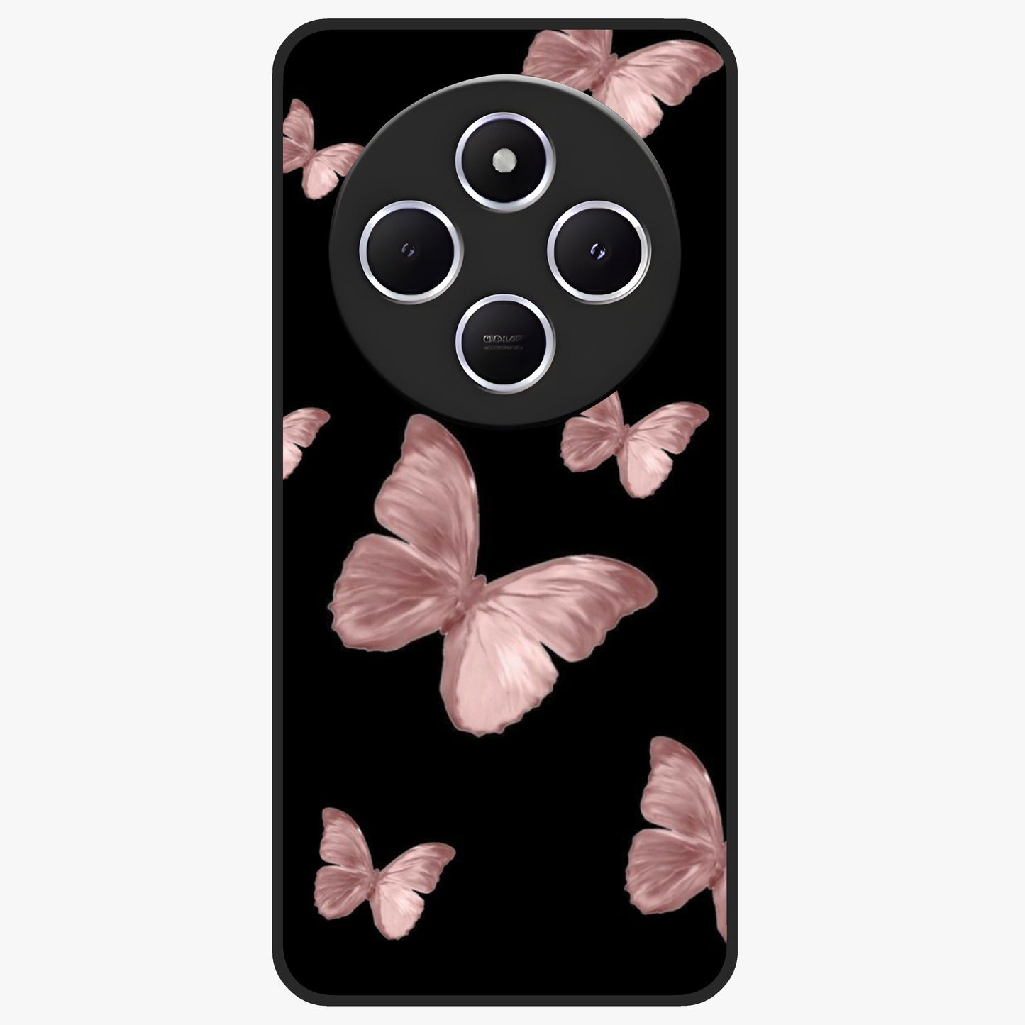Butterfly Pattern Glass Case showing flat back view with elegant butterfly pattern artwork and glossy glass finish.