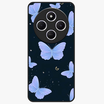Butterfly With Stars Pattern Glass Case showing flat back view with butterfly and star pattern artwork and glossy glass finish.