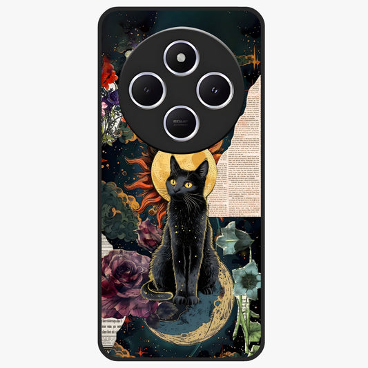 Celestial Black Cat Glass Case showing flat back view with mystical black cat artwork and glossy glass finish.