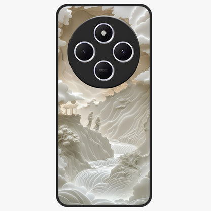 Celestial Origami Glass Case showing flat back view with artistic origami inspired celestial artwork and glossy glass finish.