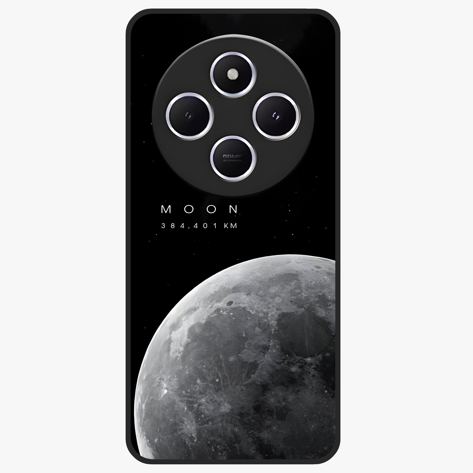 Cosmic Moon Glow Glass Case showing flat back view with glowing moon artwork and glossy glass finish.