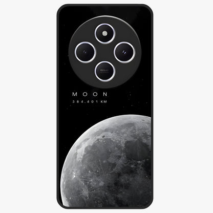 Cosmic Moon Glow Glass Case showing flat back view with glowing moon artwork and glossy glass finish.