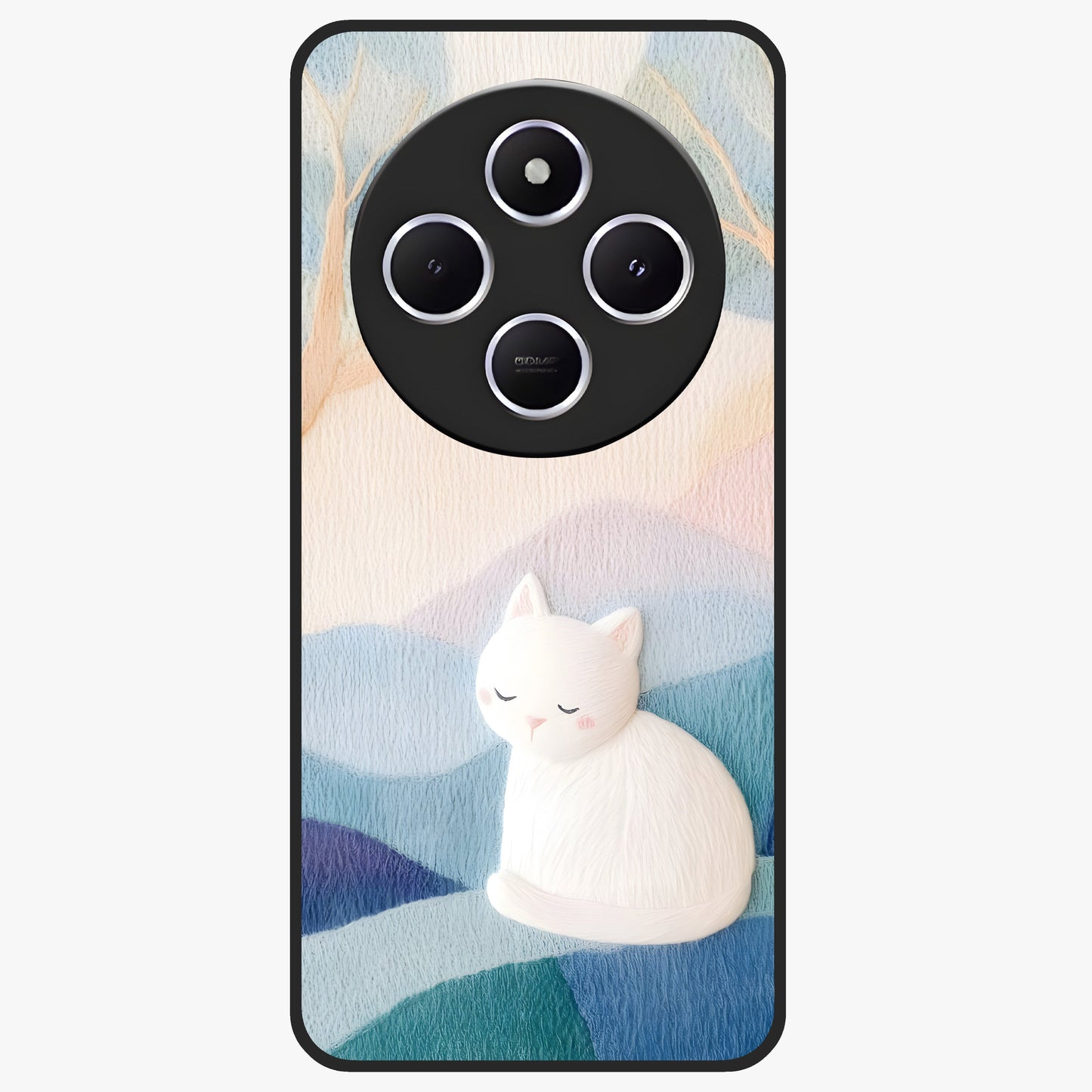 Cotton Dream Cat Glass Case showing flat back view with soft dreamy cat artwork and glossy glass finish.