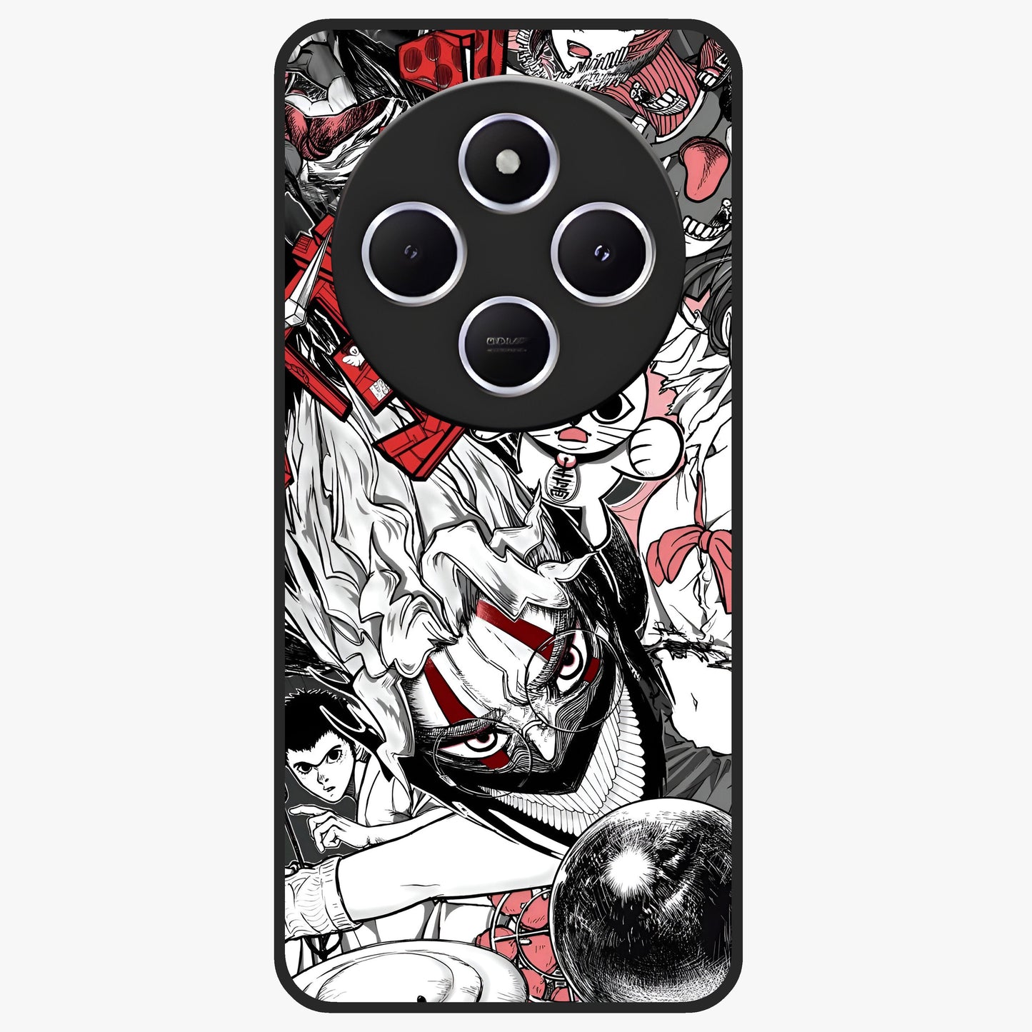 Crimson Chaos Panel Glass Case showing flat back view with bold crimson abstract artwork and glossy glass finish.