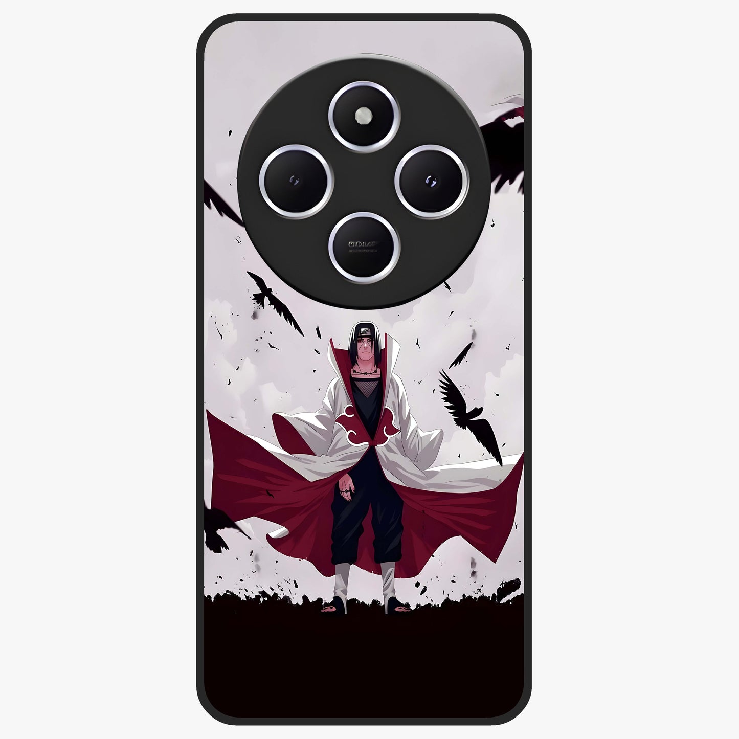 Crimson Crow Ascension Glass Case showing flat back view with mystical crow artwork and glossy glass finish.