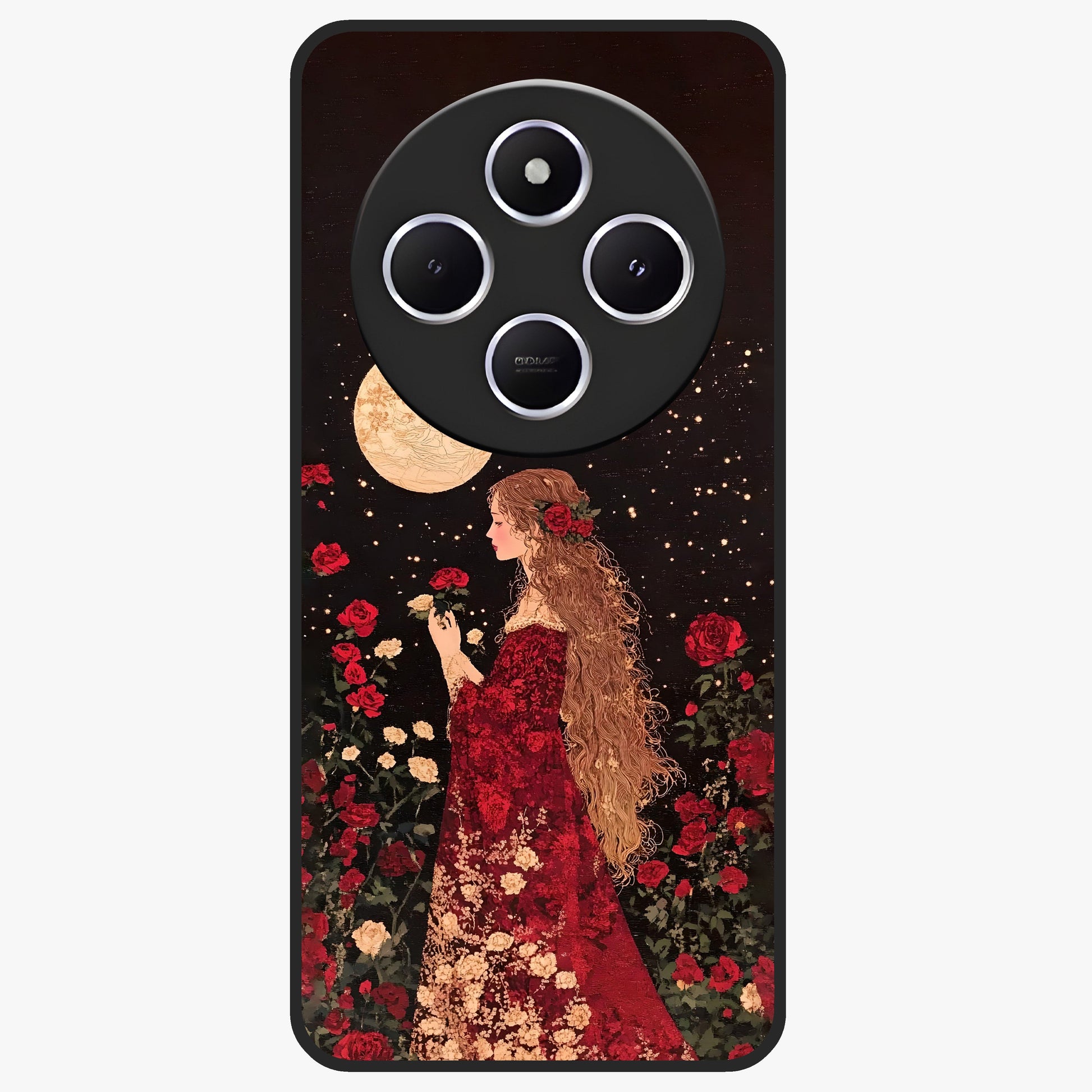 Crimson Dreams Glass Case showing flat back view with dreamy crimson artwork and glossy glass finish.