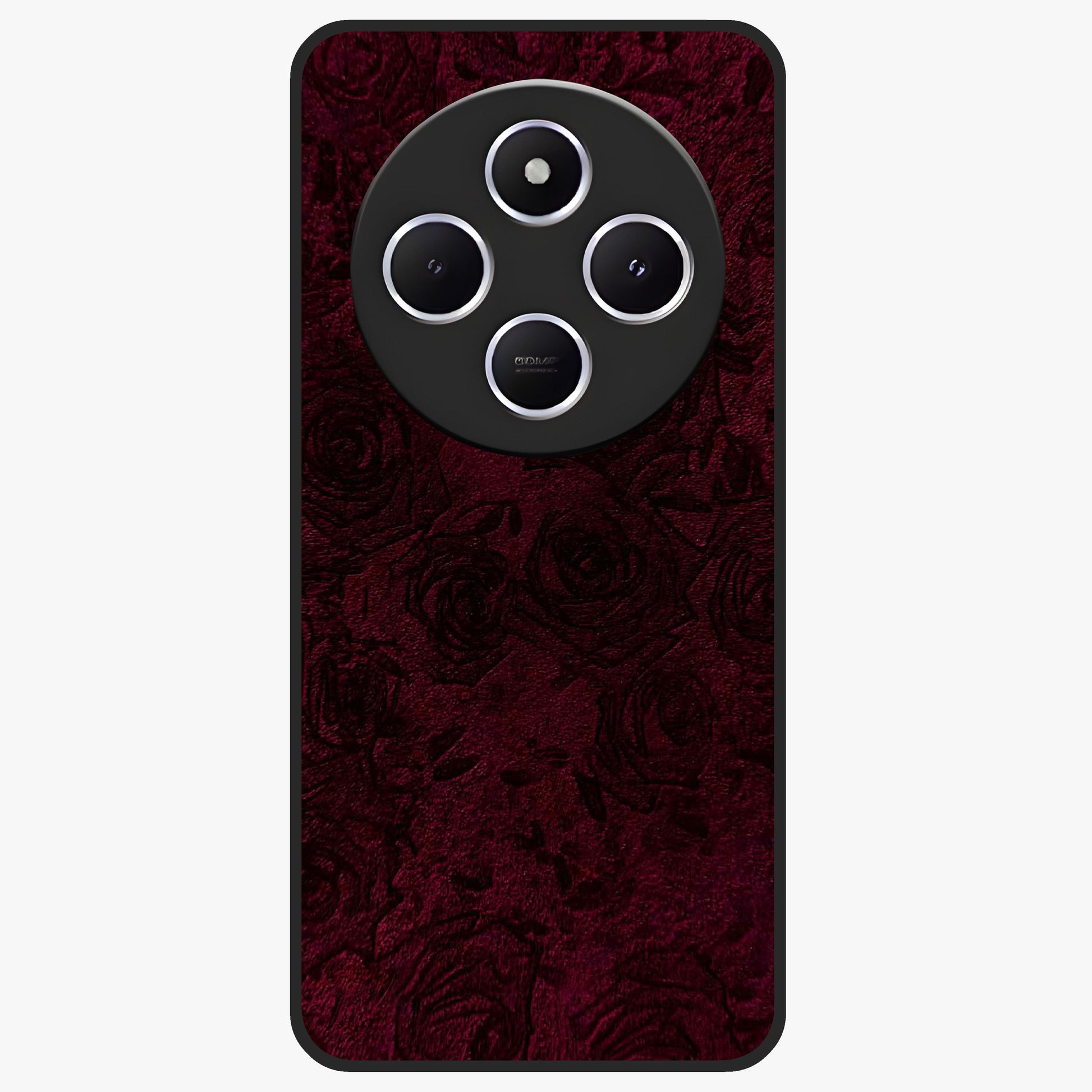 Crimson Fade Flow Glass Case showing flat back view with flowing crimson gradient artwork and glossy glass finish.