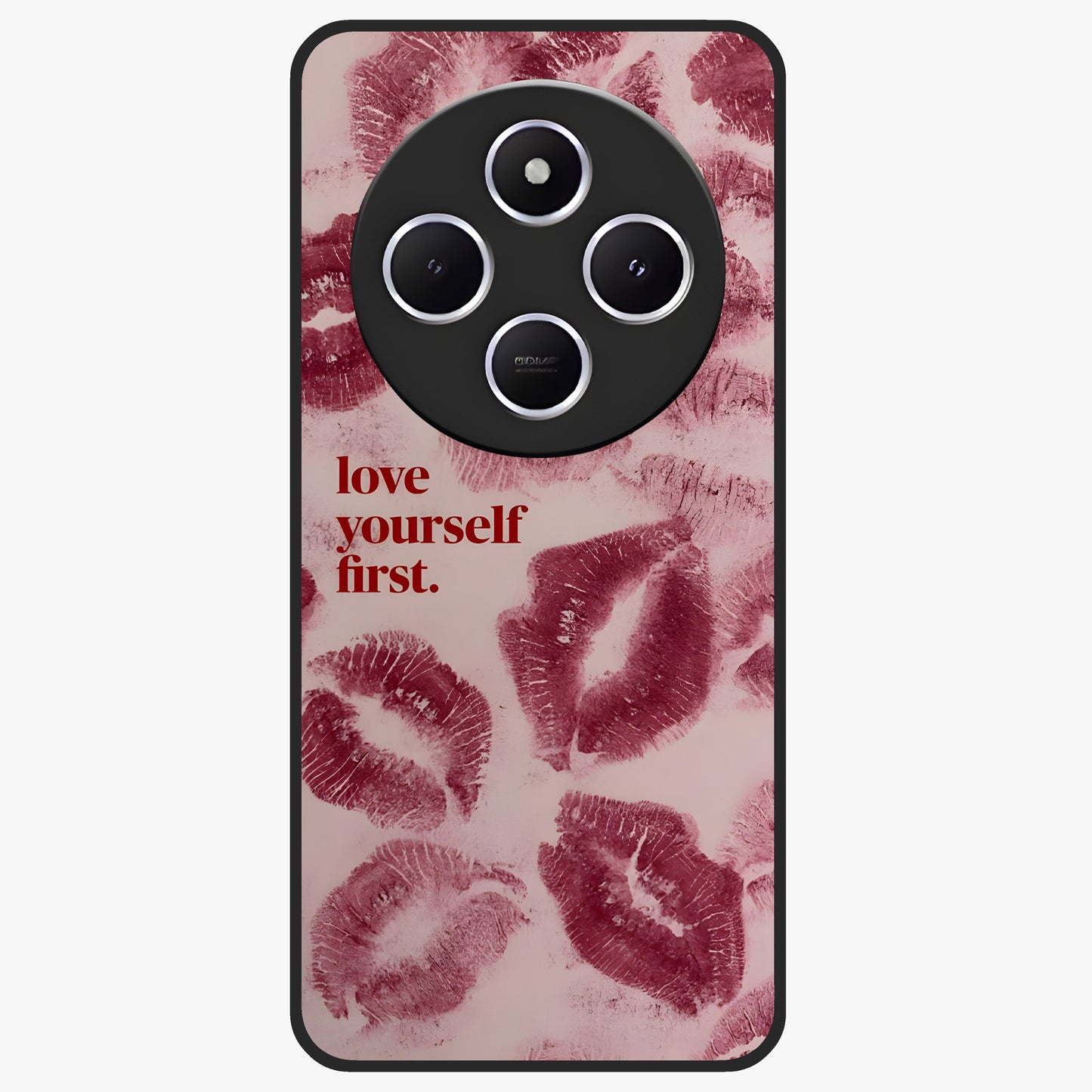 Crimson Kiss Love Glass Case showing flat back view with romantic crimson themed artwork and glossy glass finish.