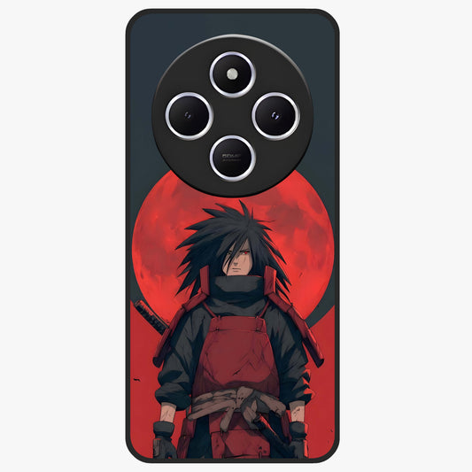 Crimson Moon Warlord Glass Case showing flat back view with mystical moon warrior artwork and glossy glass finish.