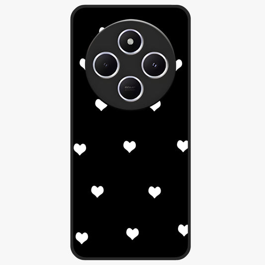 Cute And Simple White Hearts Glass Case showing flat back view with minimal white heart pattern and glossy glass finish.