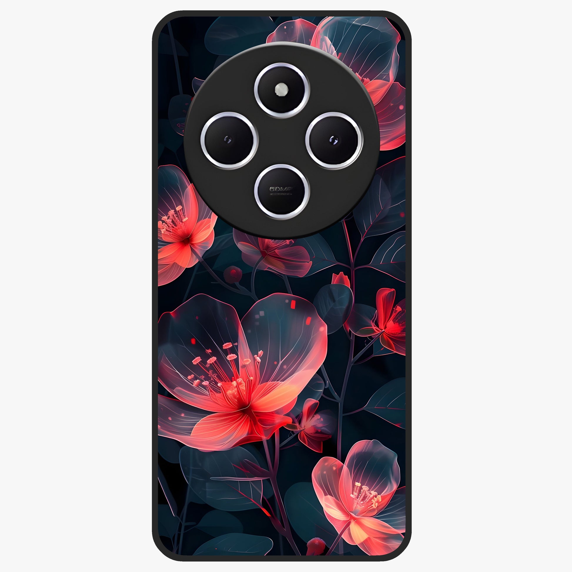 Dark Shade of Flower Glass Case showing flat back view with elegant dark floral artwork and glossy glass finish.