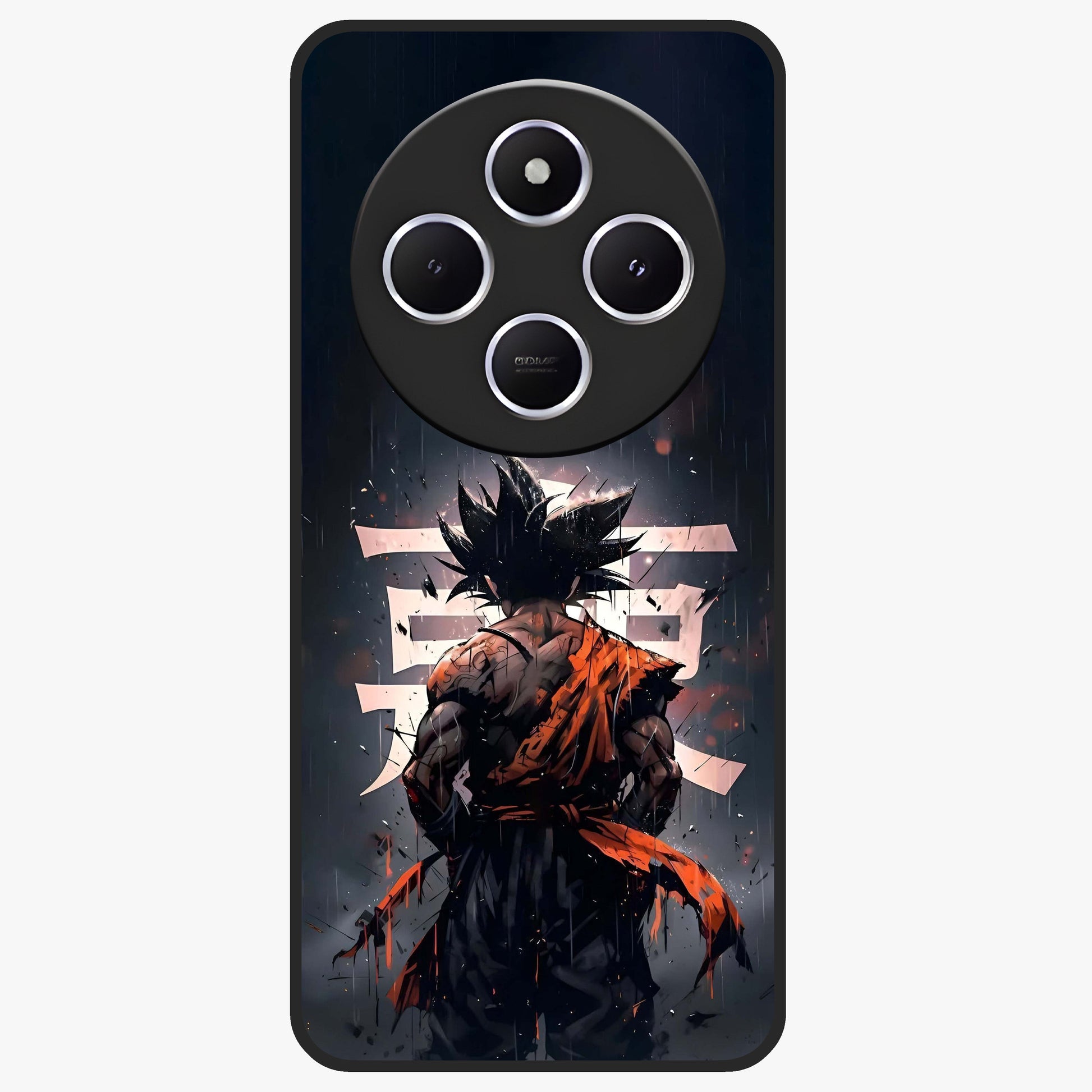Dark Warrior In Rain Glass Case showing flat back view with warrior artwork in rainy atmosphere and glossy glass finish.