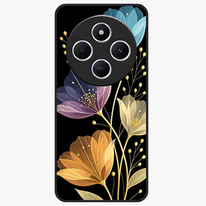 Delicate Multicolor Flowers Glass Case showing flat back view with vibrant floral artwork and glossy glass finish.