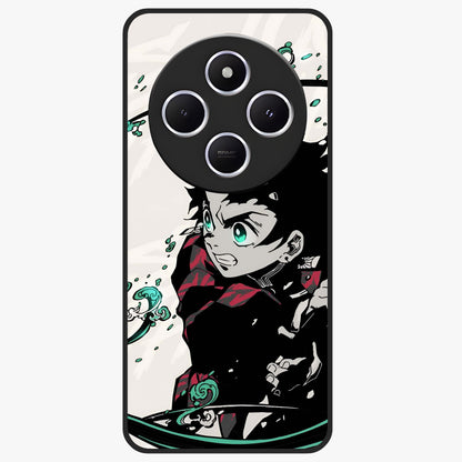 Demon Slayer Glass Case showing flat back view with bold anime inspired artwork and glossy glass finish.