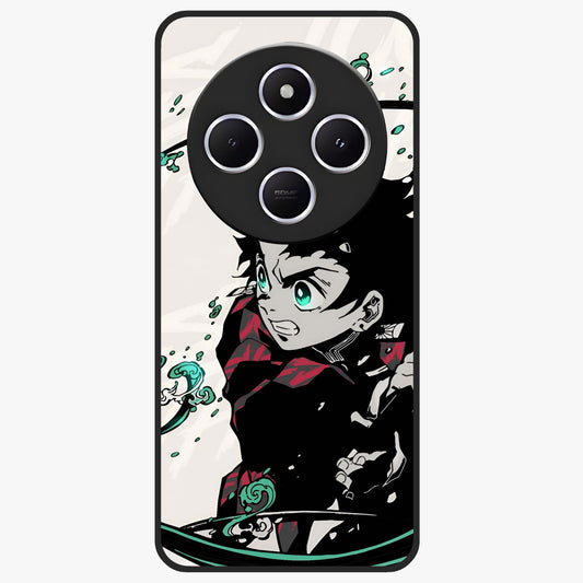 Demon Slayer Glass Case showing flat back view with bold anime inspired artwork and glossy glass finish.