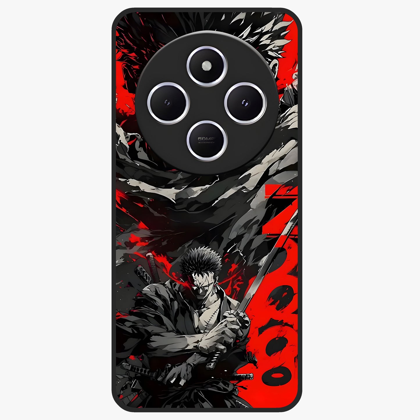 Demon Sword Resolve Glass Case showing flat back view with fierce sword warrior artwork and glossy glass finish.