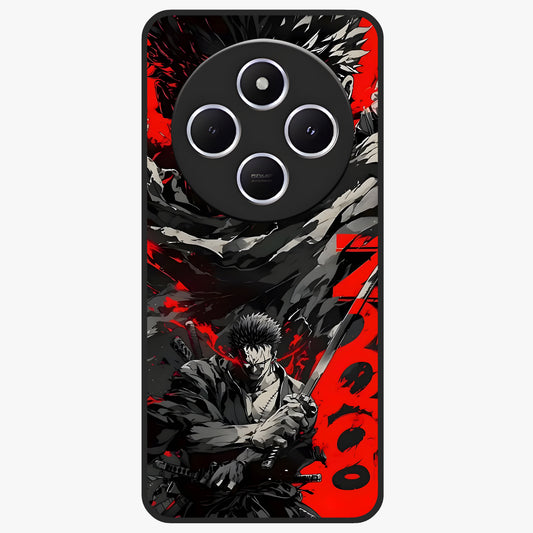 Demon Sword Resolve Glass Case showing flat back view with fierce sword warrior artwork and glossy glass finish.