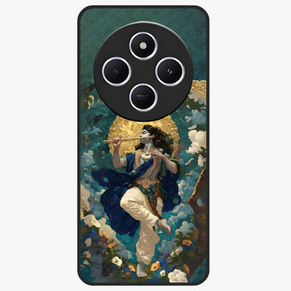 Divine Krishna Art Glass Case showing flat back view with Lord Krishna artwork and glossy glass finish.