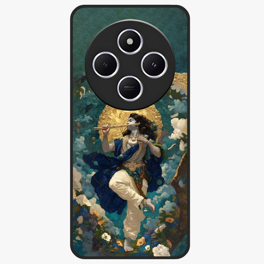 Divine Krishna Art Glass Case showing flat back view with Lord Krishna artwork and glossy glass finish.