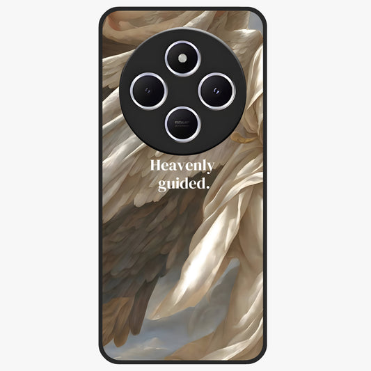 Divine Winged Grace Glass Case showing flat back view with elegant wing inspired artwork and glossy glass finish.