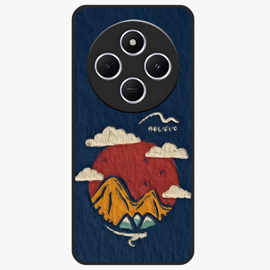 Dream Beyond Mountains Glass Case showing flat back view with scenic mountain landscape artwork and glossy glass finish.