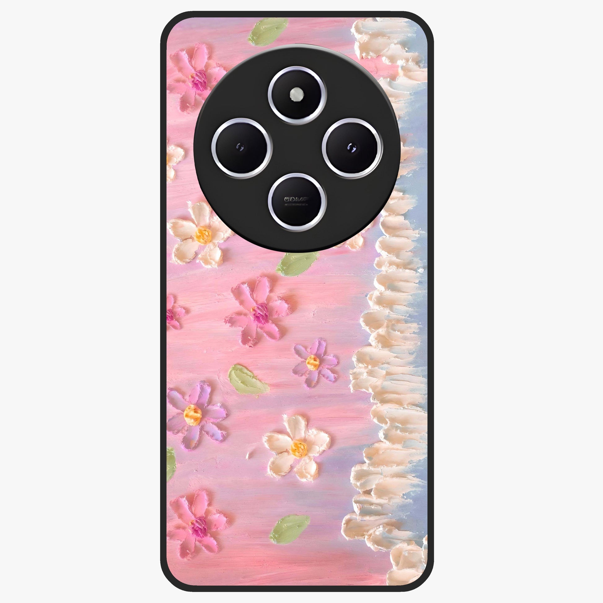 Dreamy Painted Garden Glass Case showing flat back view with artistic painted floral garden artwork and glossy glass finish.