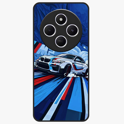 Drift Power Rush Glass Case showing flat back view with dynamic racing inspired artwork and glossy glass finish.