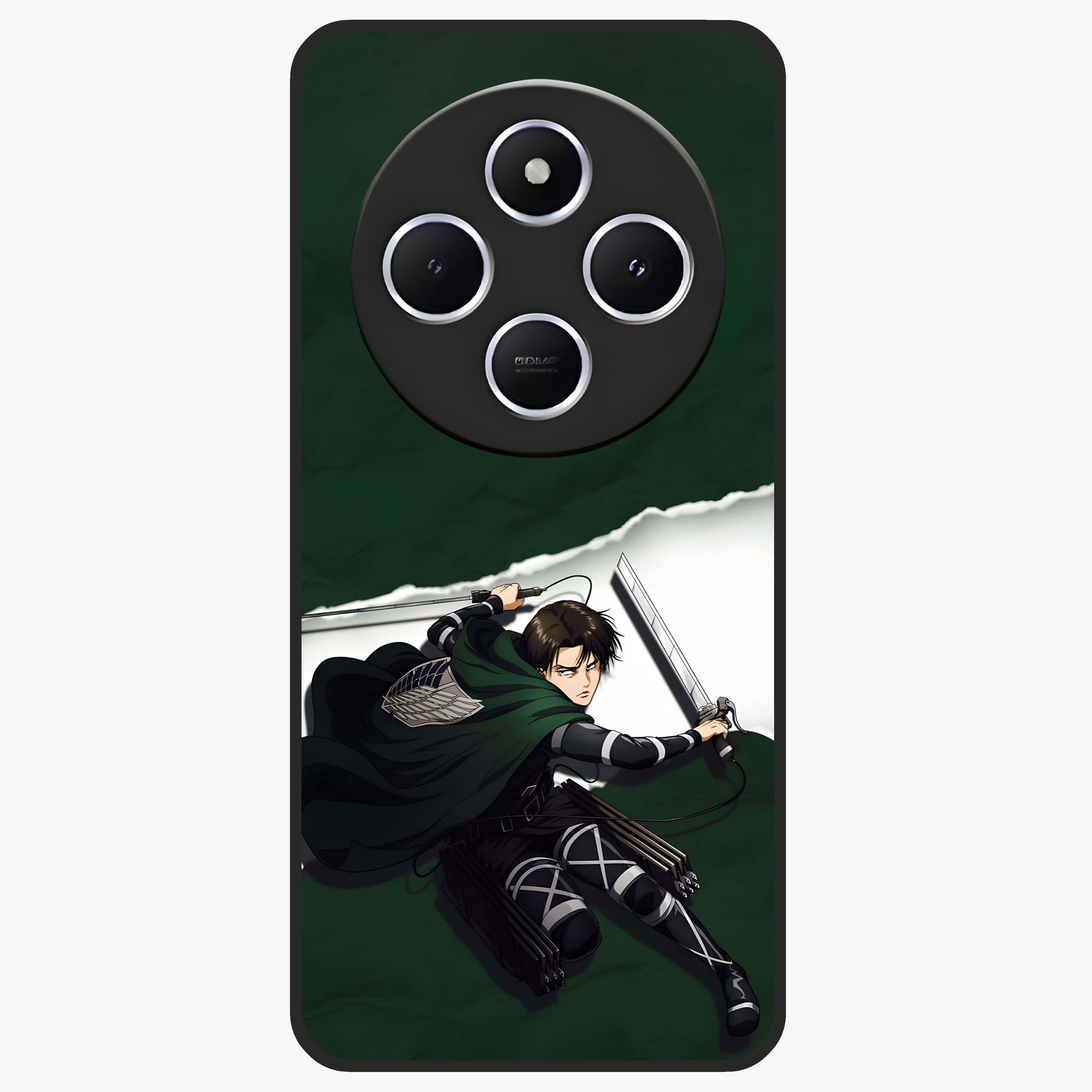 Emerald War Vanguard Glass Case showing flat back view with powerful warrior themed artwork and glossy glass finish.