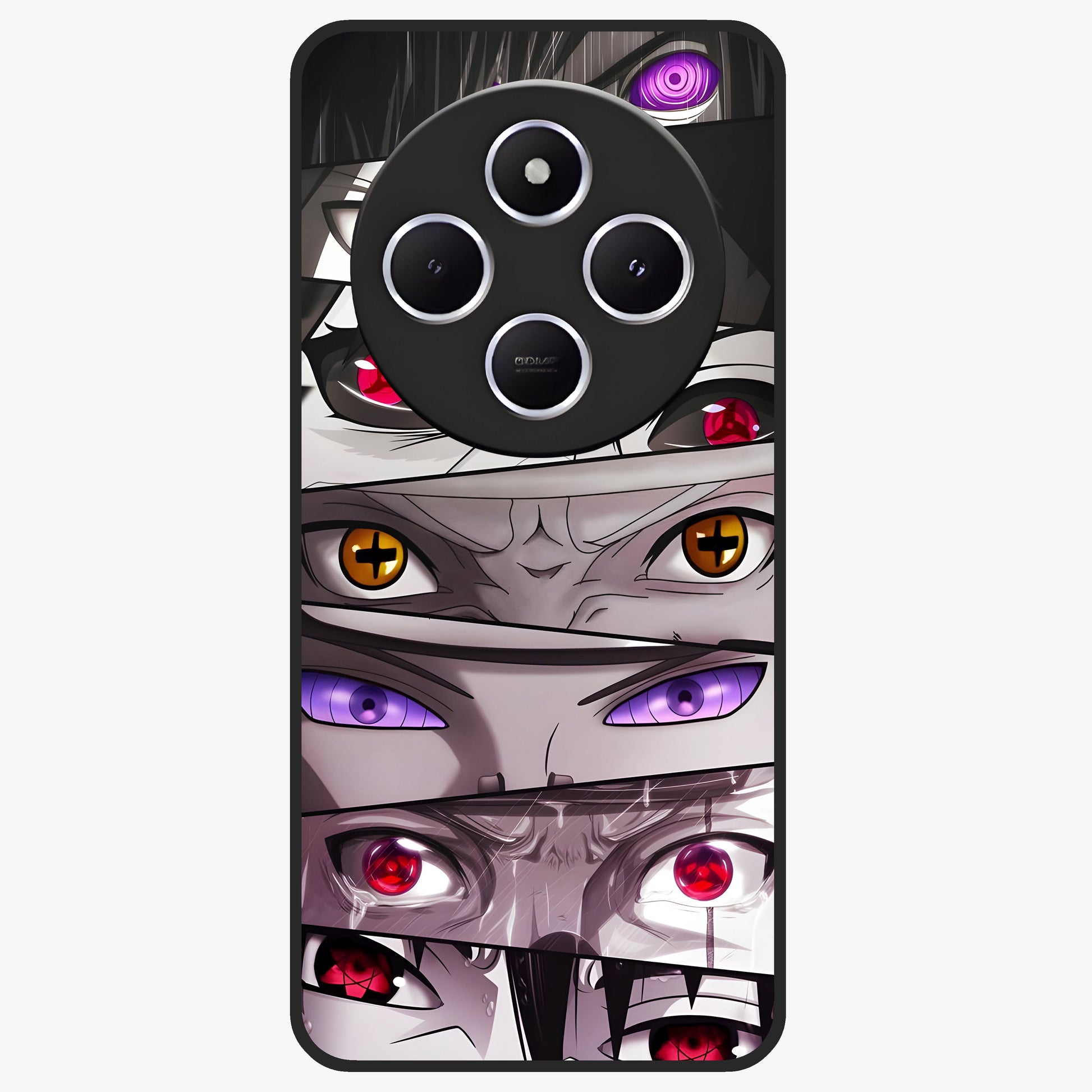 Eyes of Destiny Glass Case showing flat back view with striking eye themed artwork and glossy glass finish.
