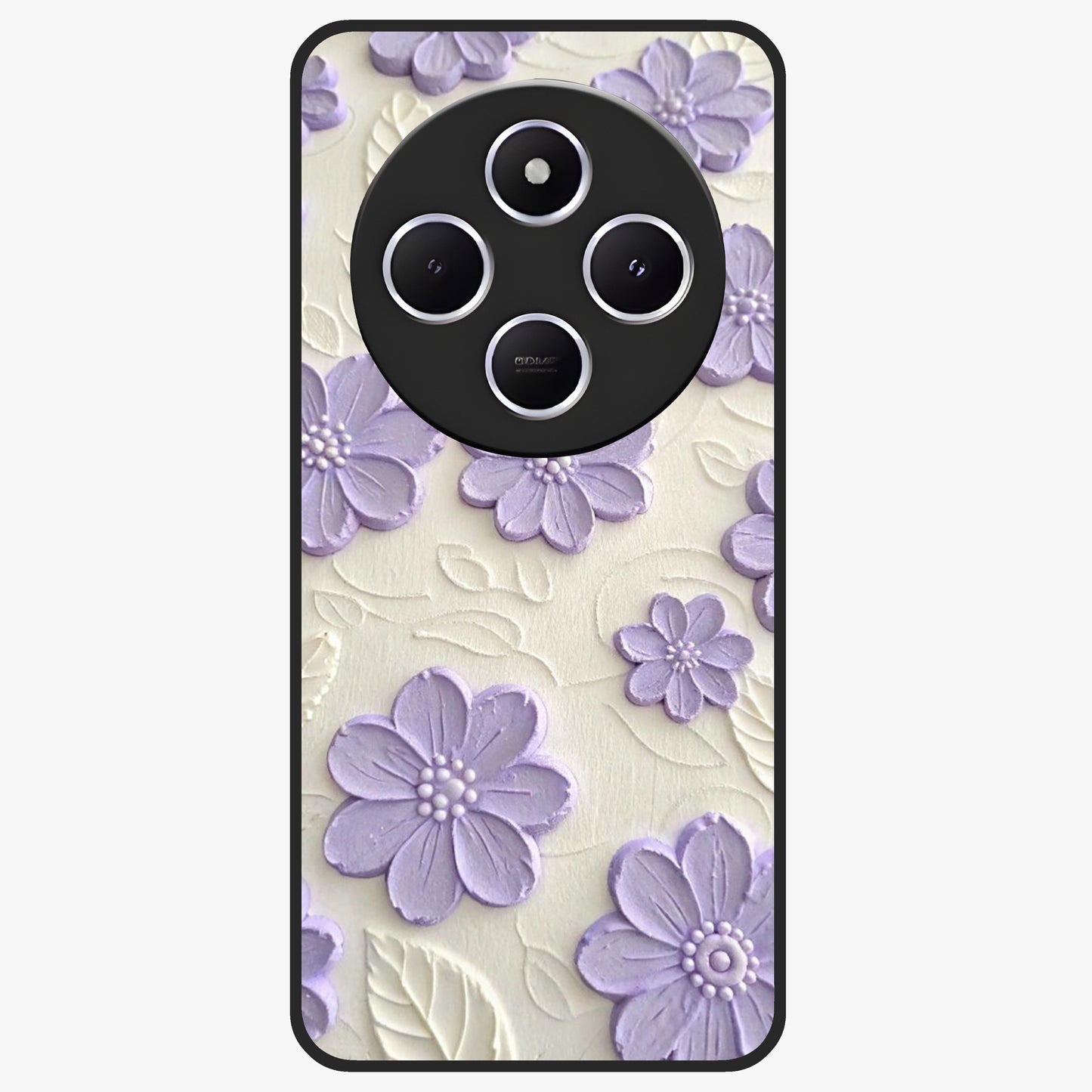 Floral Wall Art With Purple Flowers Glass Case showing flat back view with purple flower artwork and glossy glass finish.
