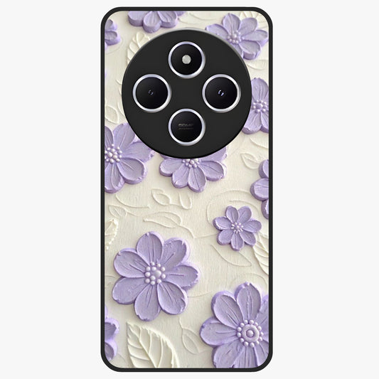 Floral Wall Art With Purple Flowers Glass Case showing flat back view with purple flower artwork and glossy glass finish.
