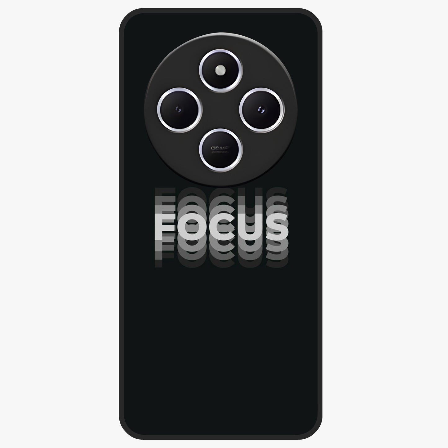 Focus Mode On Glass Case showing flat back view with bold motivational typography design and glossy glass finish.