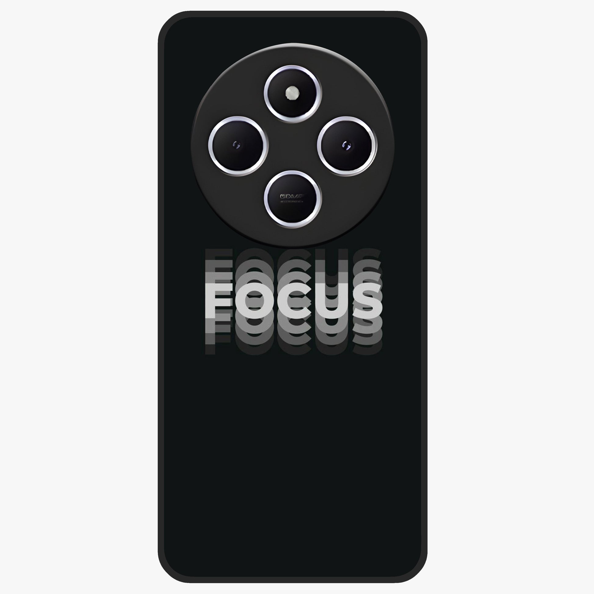 Focus Mode On Glass Case showing flat back view with bold motivational typography design and glossy glass finish.