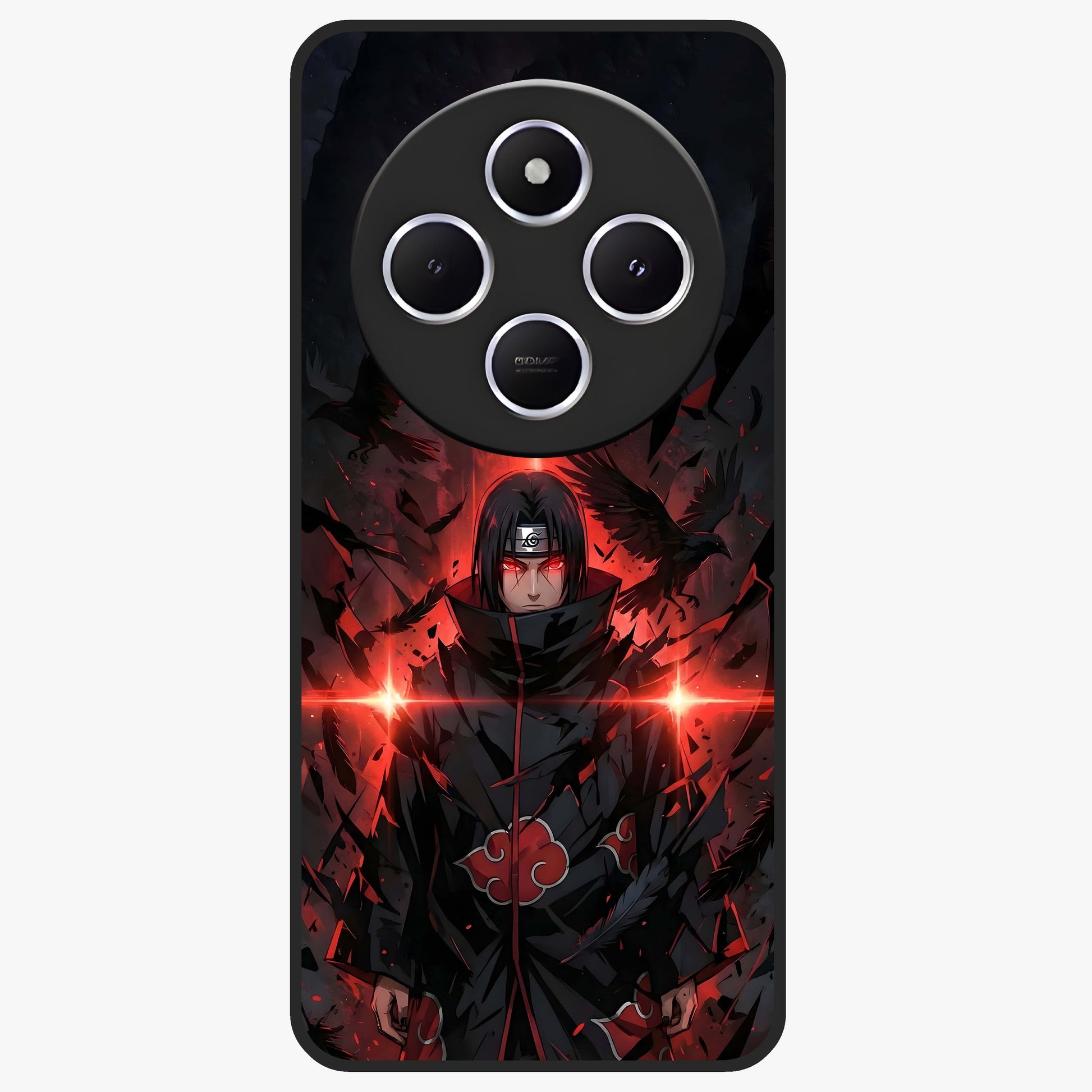 Focused Blade Discipline Glass Case showing flat back view with warrior sword themed artwork and glossy glass finish.