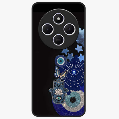 Galactic Charm Cluster Glass Case showing flat back view with glowing celestial charm artwork and glossy glass finish.