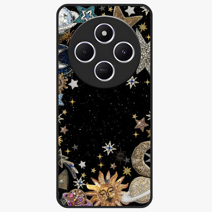 Galactic Jewel Stars Glass Case showing flat back view with sparkling star jewel artwork and glossy glass finish.