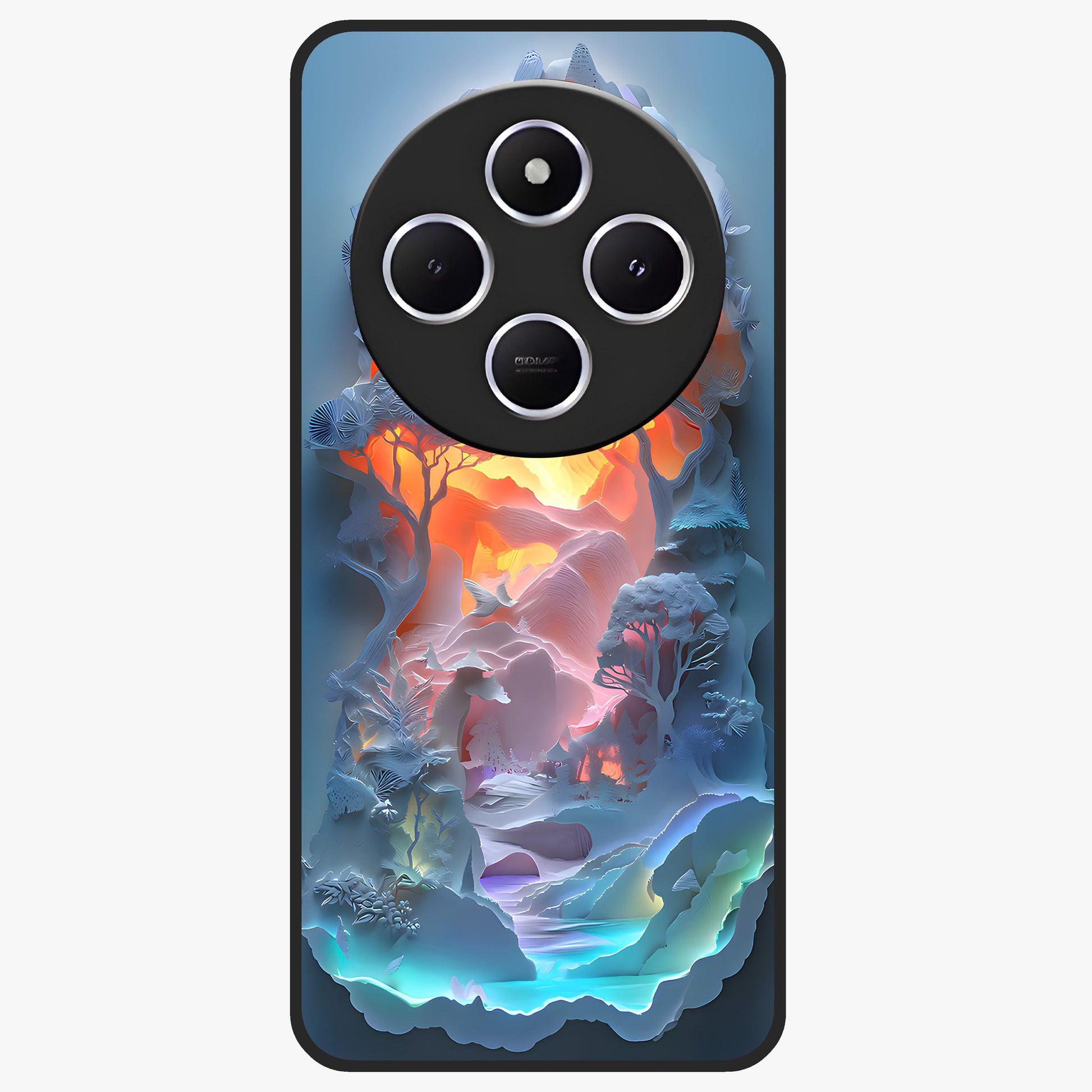 Glow Forest Portal Glass Case showing flat back view with glowing forest portal artwork and glossy glass finish.