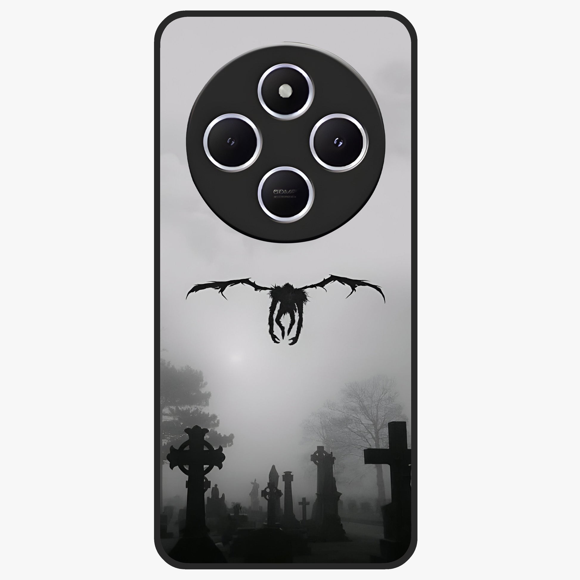 Graveyard Shadow Descent Glass Case showing flat back view with dark graveyard themed artwork and glossy glass finish.