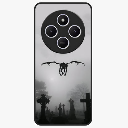 Graveyard Shadow Descent Glass Case showing flat back view with dark graveyard themed artwork and glossy glass finish.