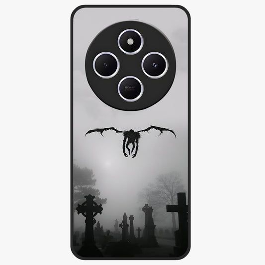 Graveyard Shadow Descent Glass Case showing flat back view with dark graveyard themed artwork and glossy glass finish.