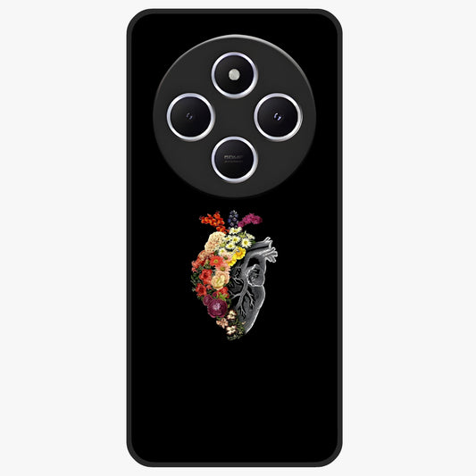 Heart With Flowers Glass Case showing flat back view with heart shaped floral artwork and glossy glass finish.