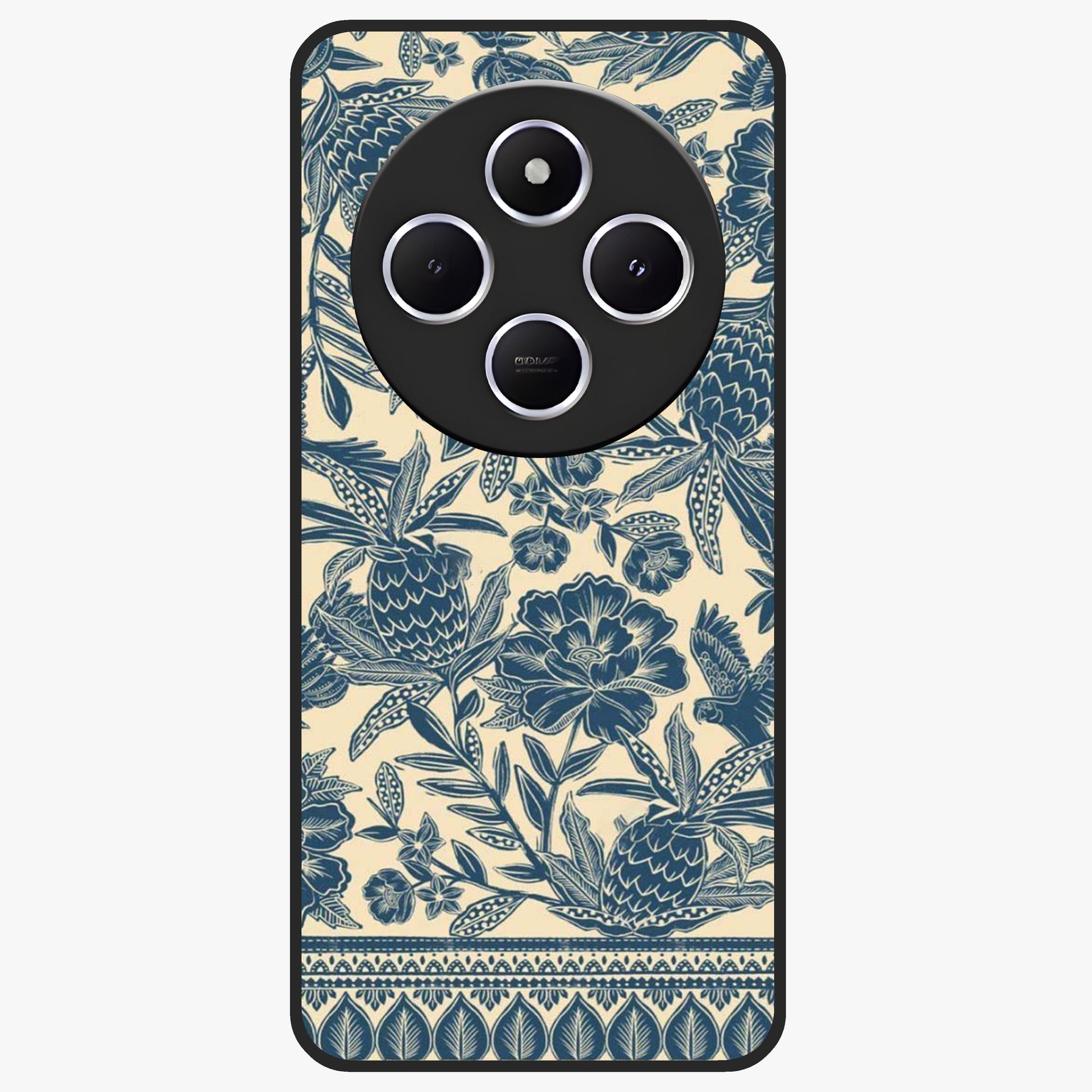 Heirloom Wild Bloom Glass Case showing flat back view with vintage inspired wild flower artwork and glossy glass finish.