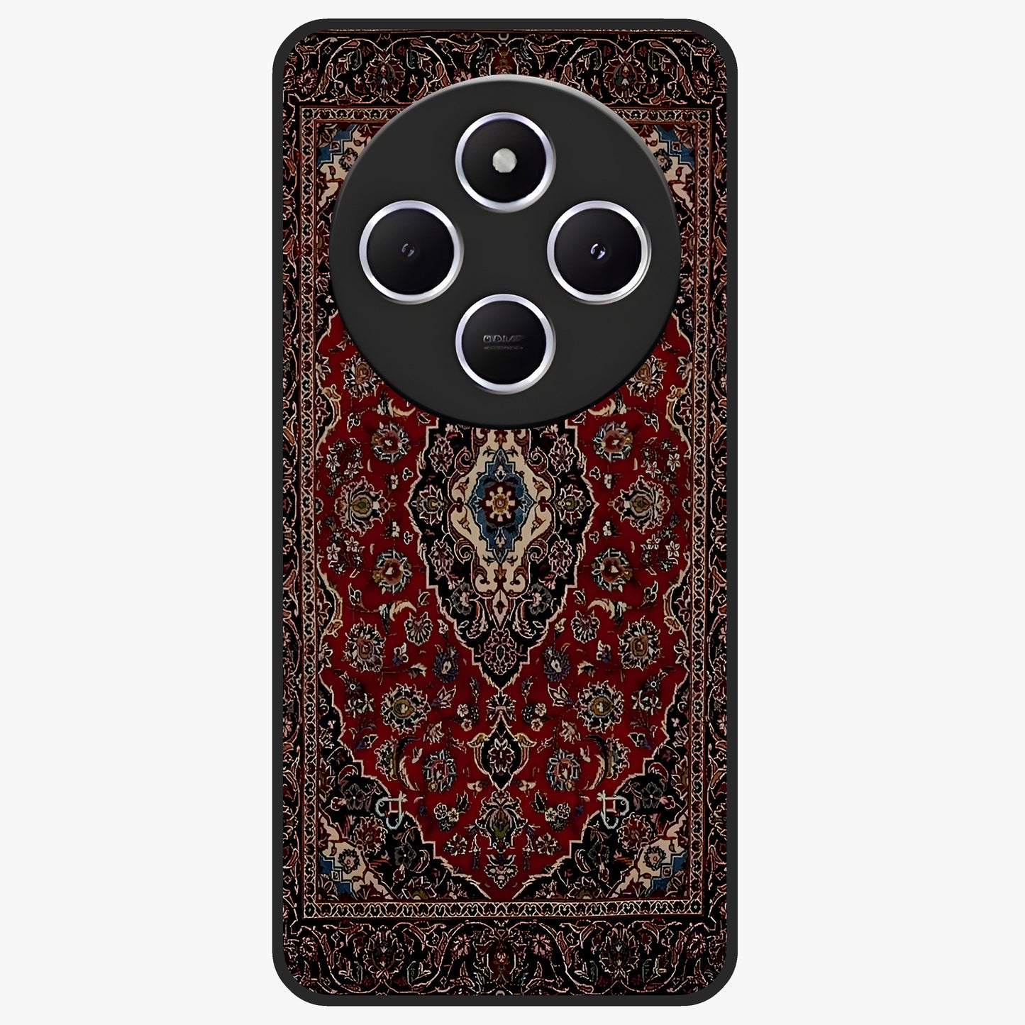 Heritage Carpet Royale Glass Case showing flat back view with ornate Persian carpet inspired pattern and glossy glass finish.