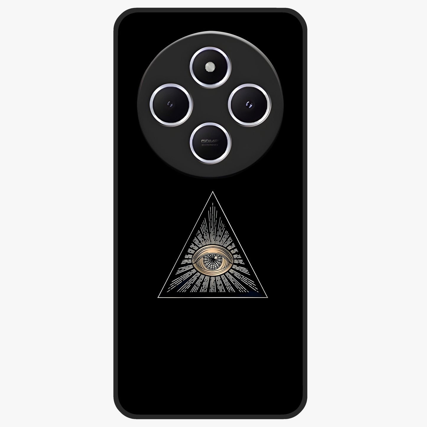 Illuminati Evil Glass Case showing flat back view with mysterious illuminati symbol artwork and glossy glass finish.