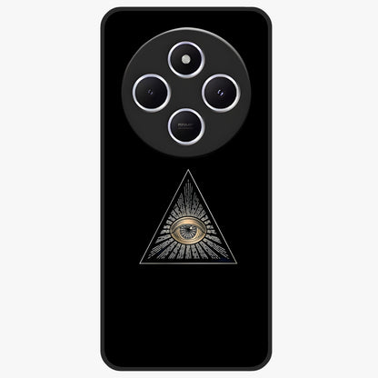 Illuminati Evil Glass Case showing flat back view with mysterious illuminati symbol artwork and glossy glass finish.