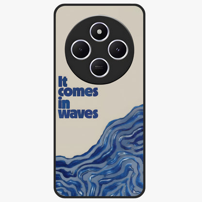 It Comes In Waves Quote Glass Case showing flat back view with inspirational wave themed quote artwork and glossy glass finish.
