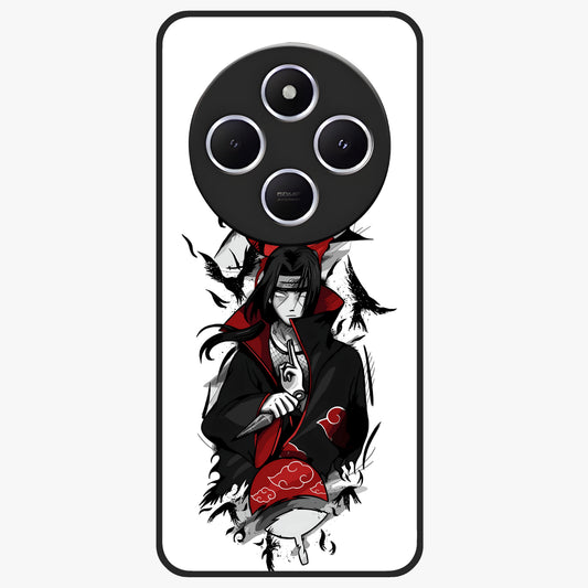 Itachi Sharingan Glass Case showing flat back view with powerful anime eye artwork and glossy glass finish.