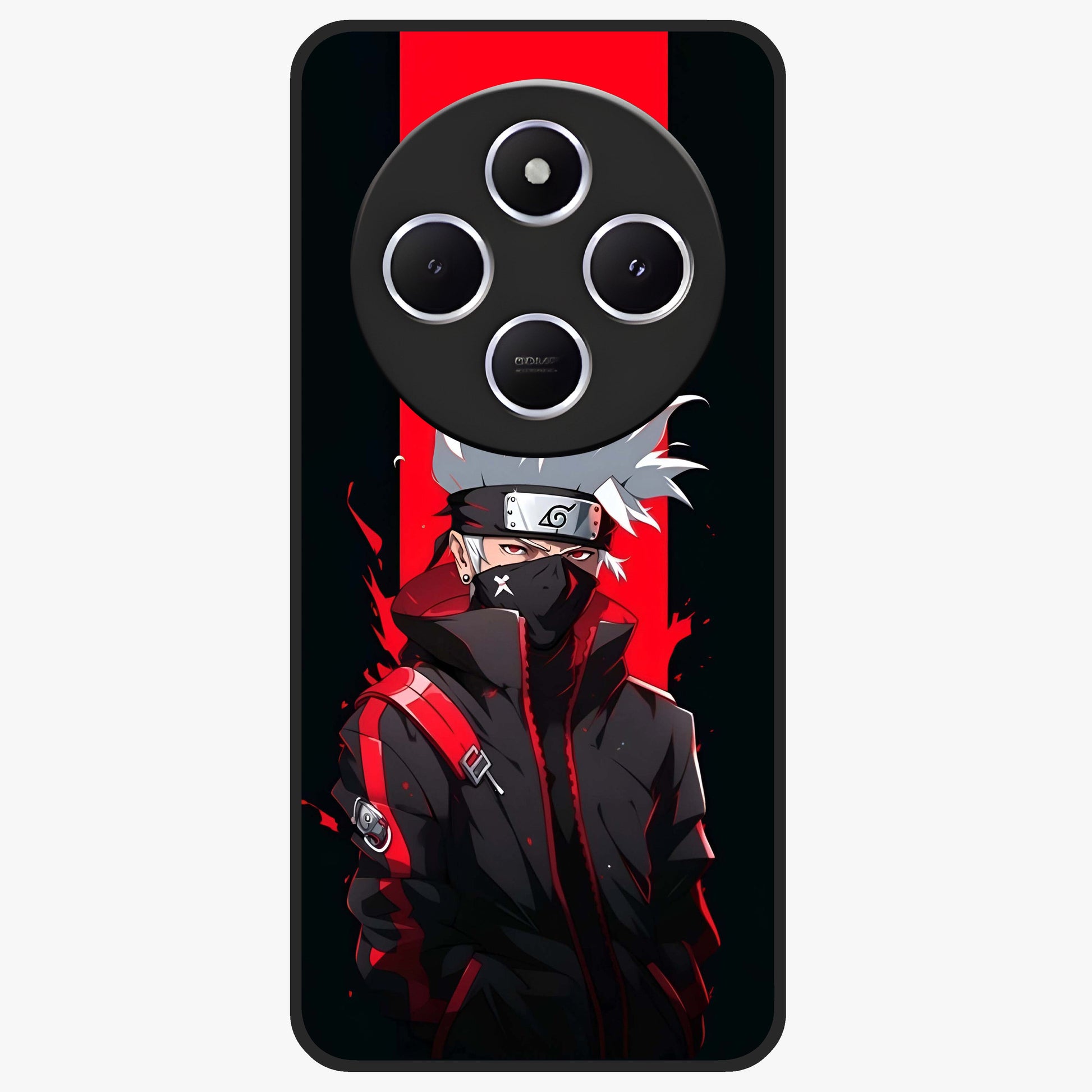 Kakashi Scarlet Shadow Glass Case showing flat back view with powerful anime ninja artwork and glossy glass finish.